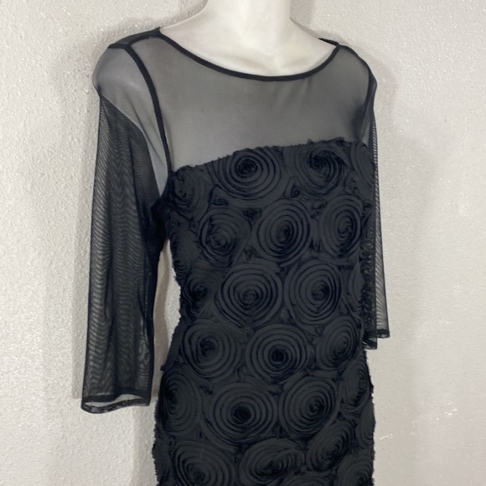 Adrianna Papell black rosette sheer mesh evening dress 8 NN18 - Picture 4 of 11